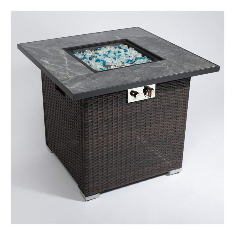30inch Outdoor Fire Table Propane Gas Fire Pit Table with Lid Gas Fire Pit Table with Glass Rocks and Rain Cover