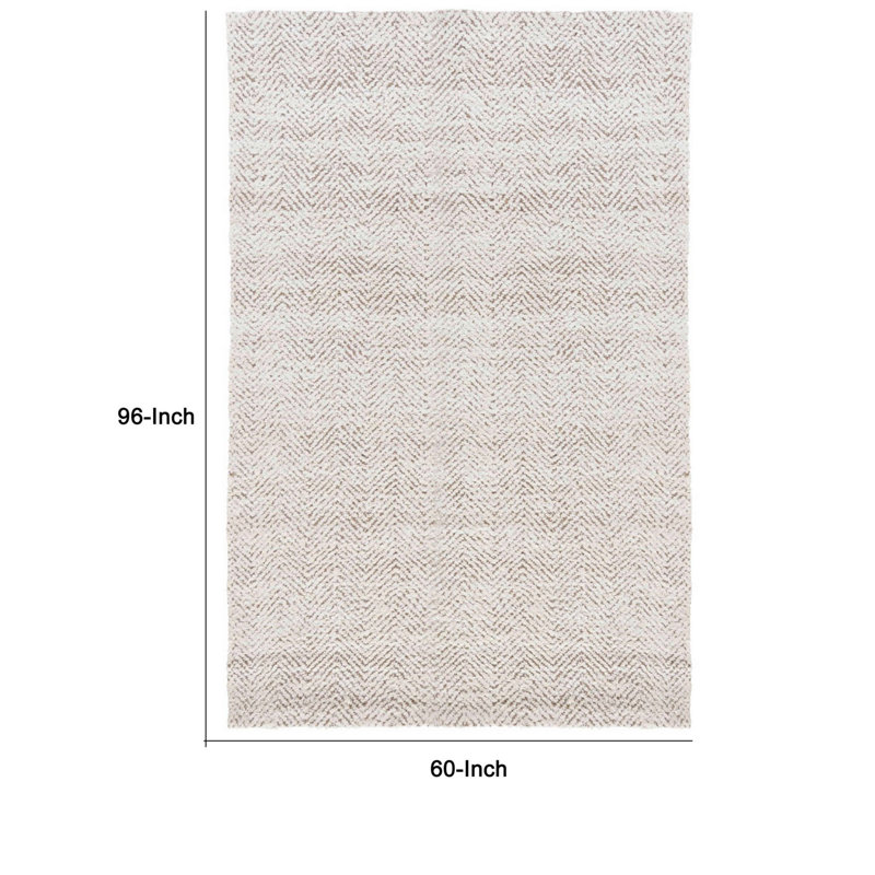 Ivory Herringbone Handwoven Wool Area Rug 5' x 8'