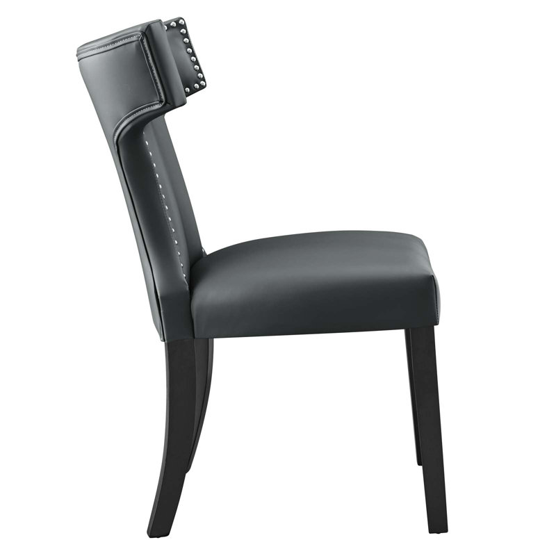 Gray Faux Leather Upholstered Side Chair with Wood Legs