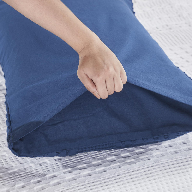 Ensemble de 2 taies décoratives en coton bleu marine Waffle Weave, Bleu, Grand lit