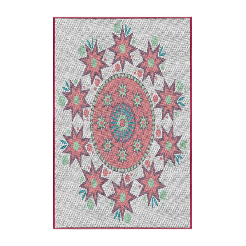 Laine tissée à la main en laine et polyester rouge/gris/vert Tapis décoratif, Rectangle 5 pi x 7 pi