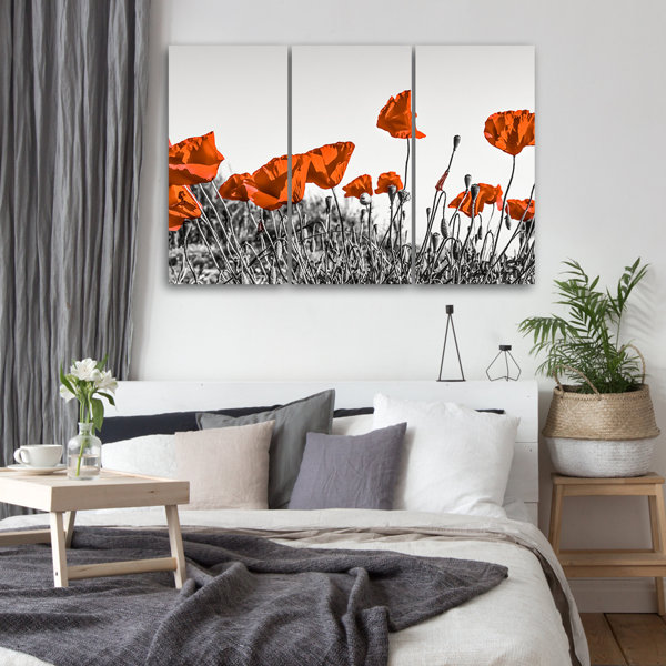 Ebern Designs Red Corn Poppy - 3 Piece Wrapped Canvas Print | Wayfair.co.uk