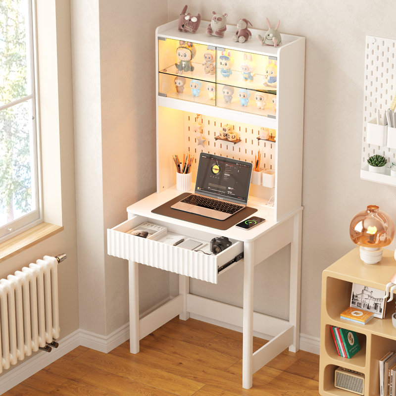 Computer Desk with Power Outlet, White