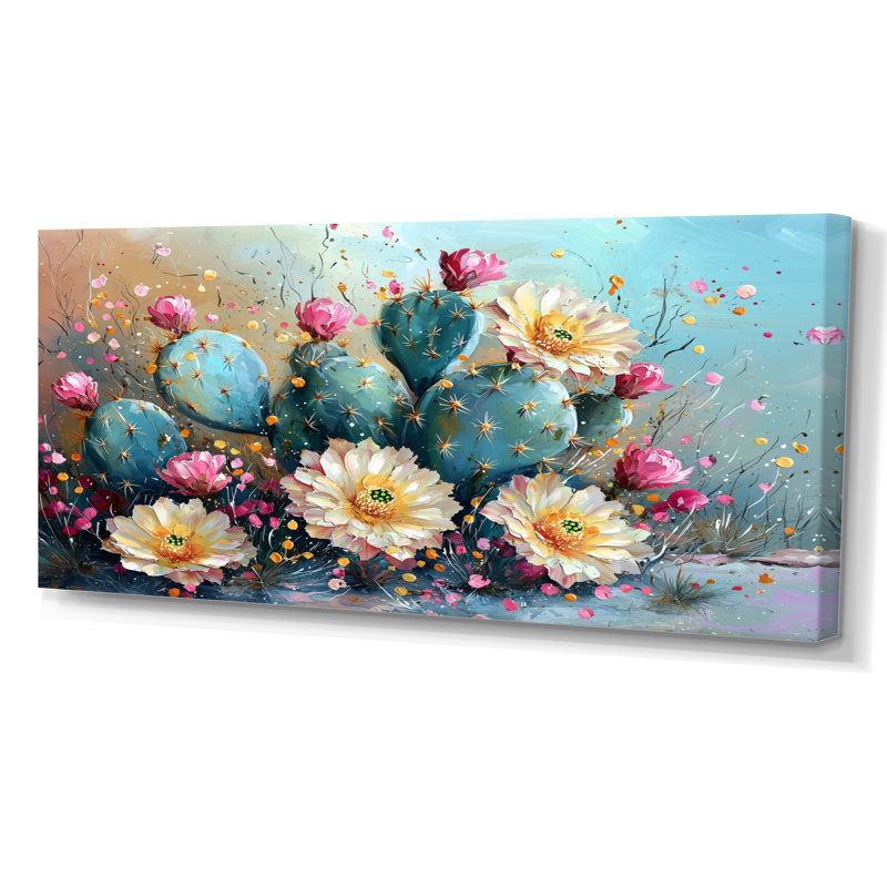 Cactus jaune et vert - Cactus, art mural, H 28 po x l 60 po, Toile tendue sur cadre, Ne s’applique pas