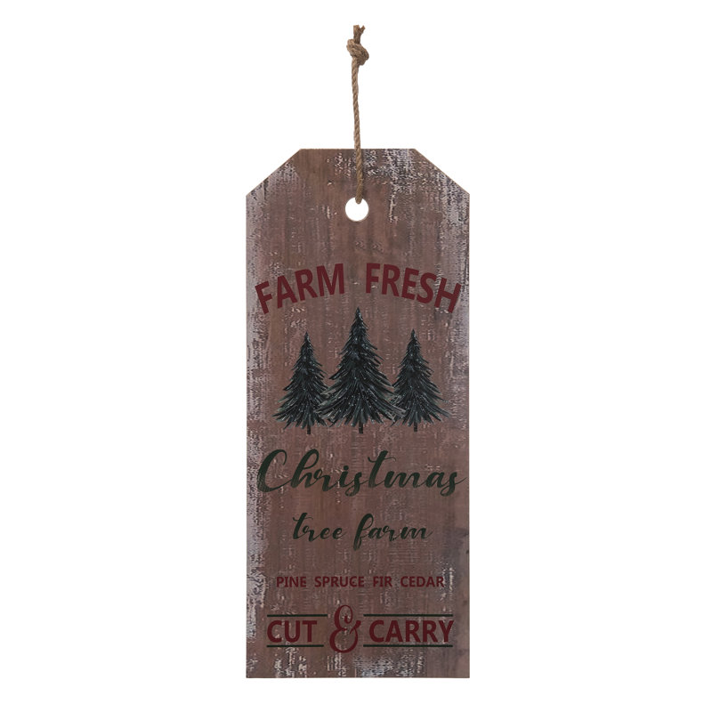  Wood 18 in. Brown Christmas Tree Tag Wall Decor
