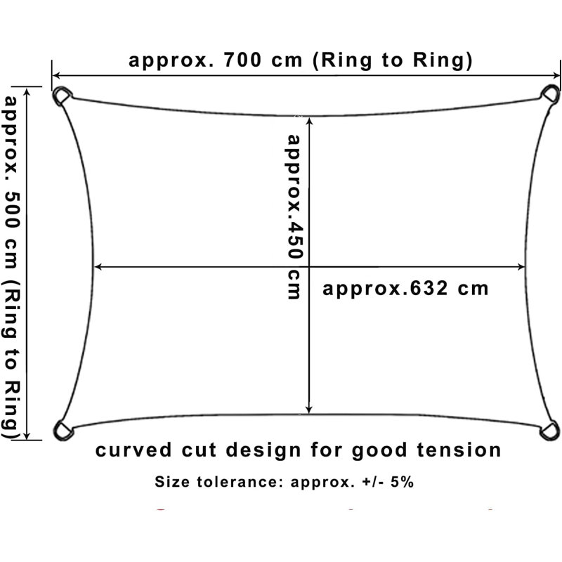 Dumbarton Rectangular Shade Sail, 500cm H x 700cm W x 0.2cm D, Grey