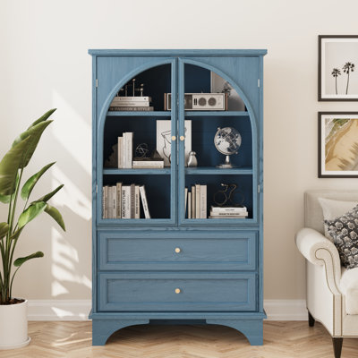 52.17"h Glass Door Display Case Storage Cabinet With 2 Drawers And Adjustable Shelf For Living Room, Bedroom, Kitchen And Office