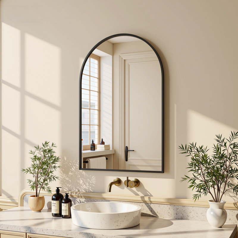 Lunara Arch Wall Mirror with Tempered Glass & Aluminum Alloy Framed for Accent/Vanity/Bathroom, 24" x 16"