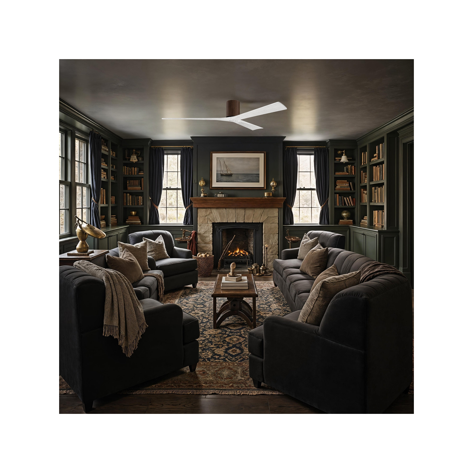 Olivier 3 Blade Ceiling Fan, Walnut, Matte White, 72"