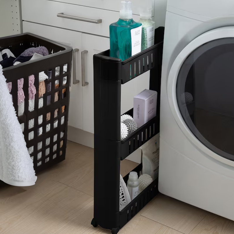Black Slim 3-Tier Rolling Laundry Storage Cart