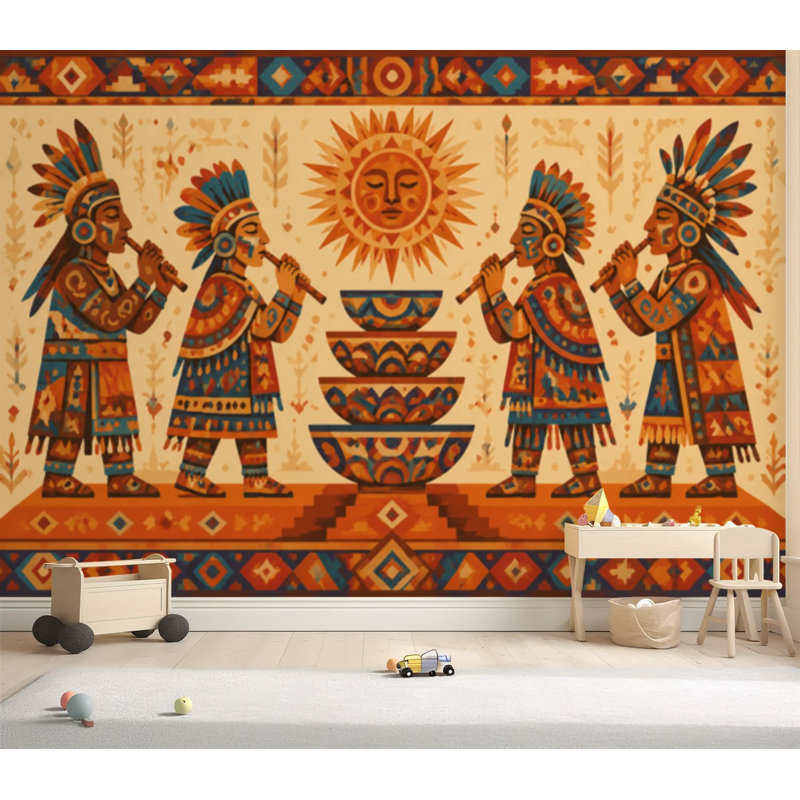 Papier peint adhésif autocollant Kokopelli Southwestern Native American Indian, H 69 po x l 96 po