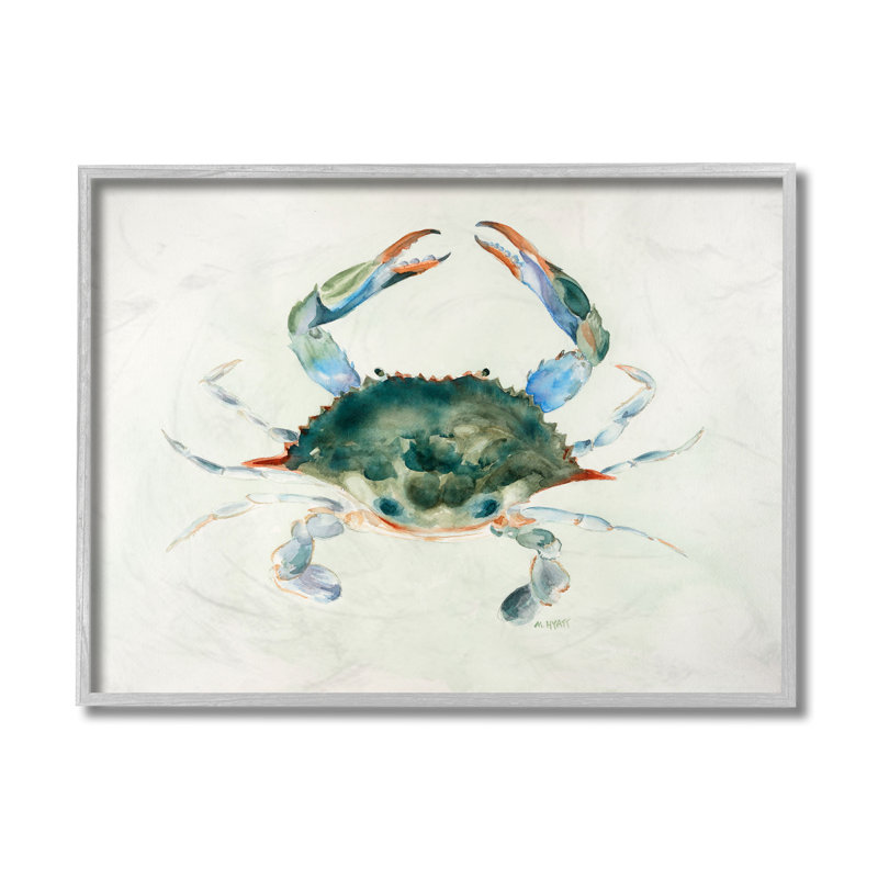 Crabe bleu sur aquarelles douces beiges, H 11 po x l 14 po, Estampe numérique Farmhouse
