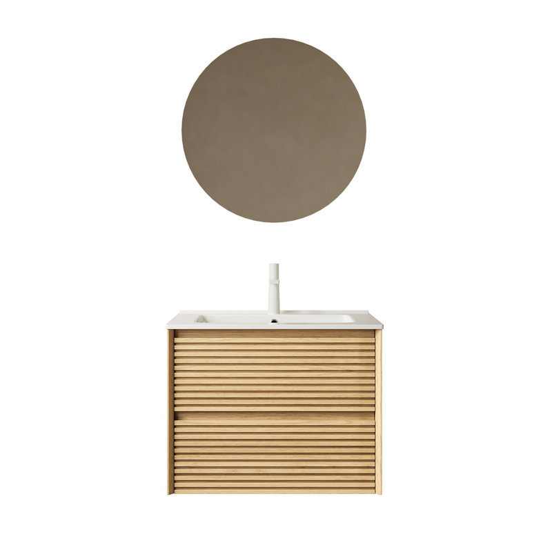 Meuble-lavabo mural 24 po avec lavabo, Chêne clair