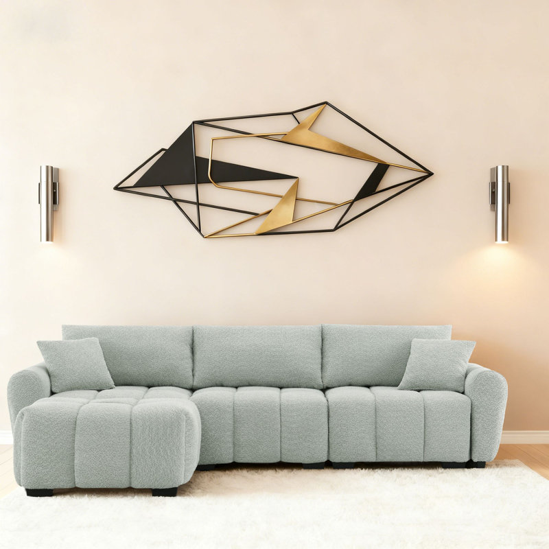 Canapé modulaire rembourré en L avec pieds en plastique Modern, Boucle vert clair