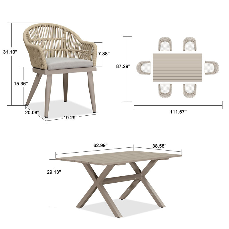 Ensemble de salle à manger rectangulaire pour l'extérieur L 62,99 po pour 6 personnes