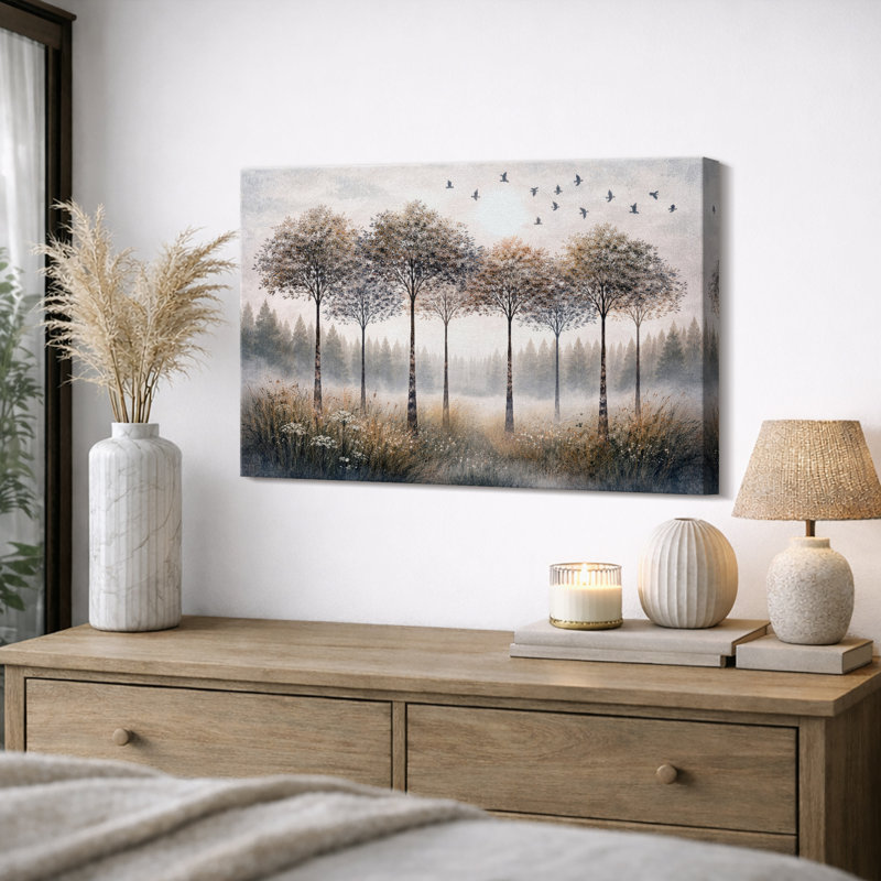 Arbre d'automne, art de ligne de forêt rustique, photos de salon, impression sur toile encadrée, H 32 po x l 48 po x P 1,5 po