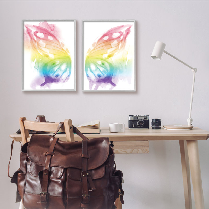 «Rainbow Butterfly Wings» par Daphne Polselli - ensemble de 2 impressions sur bois, H 20 po x l 16 po