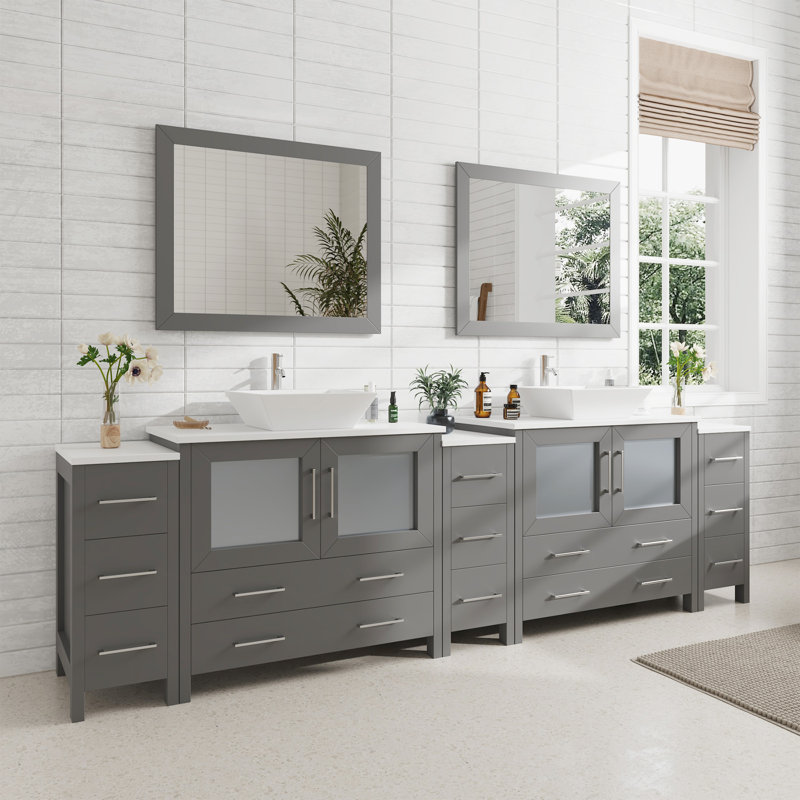  108" Double Bathroom Vanity Set with Mirror, Gray