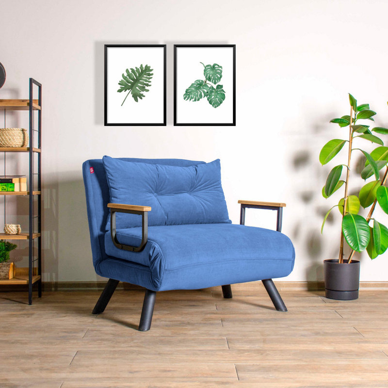 Fauteuil convertible Aakira, Polyester bleu