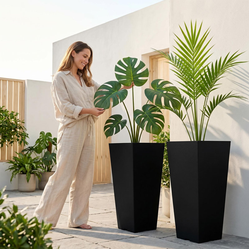 Ensemble de 2 jardinières d'extérieur hautes de 22,6 pouces résistantes aux fissures et aux rayons UV pour jardin intérieur