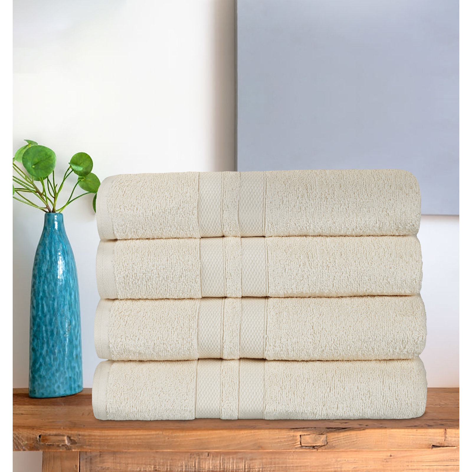 Quick-Drying Cotton Bath Towel Set, Ivory