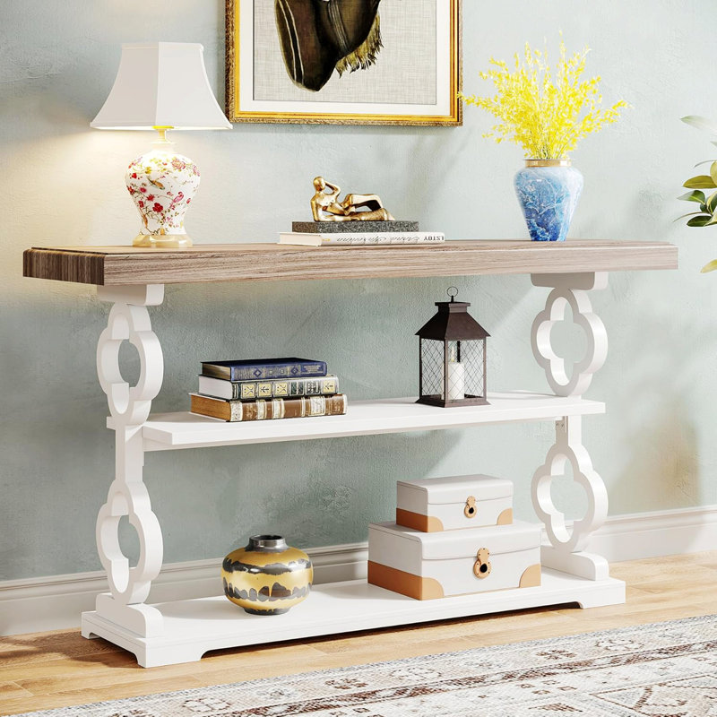 Console, table de style campagnard avec tablettes de rangement, table d'appoint pour le couloir, le salon
