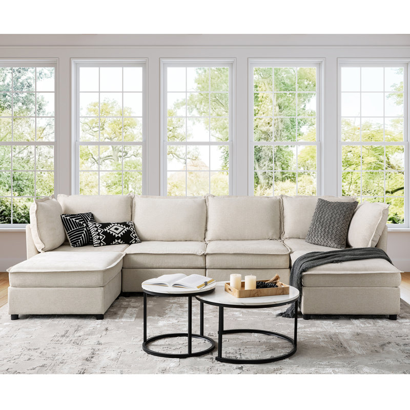 Cheltenham 127"W Modern 6-Piece Extra-Wide Storage Sectional Sofa, Beige 
