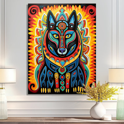 Radiant Boho Portrait of Ethnic Black Dog - reproduction d'art mural chien