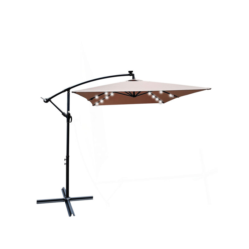 Parasol d'extérieur moderne à énergie solaire à DEL avec manivelle, Champignon, H 98,4 po x l 120 po x P 78 po
