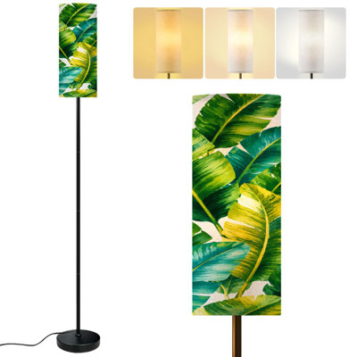  68.5" Standing Floor Lamp Tropical palm leaves jungle leaf seamless floral Dimmable Metal Pole Lamp with Linen Lampshade LED Bulb Included
