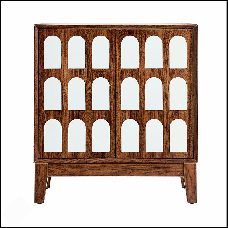 Élégante armoire à double porte avec des accents de couleur bleu foncé et un design de miroir parfait pour rehausser les espaces de vie modernes.