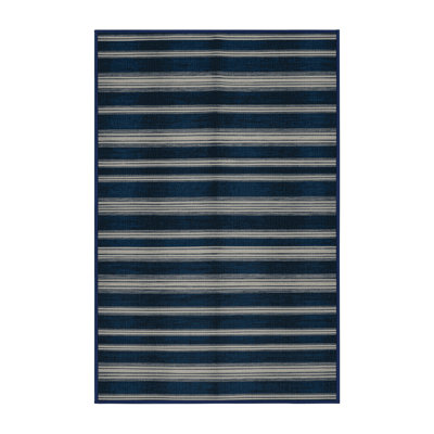Washable Indigo Light Gray Striped Area Rug