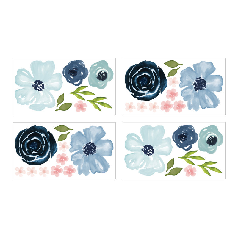Adhésif décoratif aquarelle à motif floral Jojo, Bleu/rose
