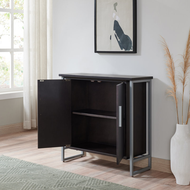 Talia Solid + Manufactured Wood Foyer Cabinet, Black/Nickel