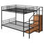 Twin Over Full Metal Bunk Bed with Wire Shelving and Lateral Storage Ladder and Wardrobe