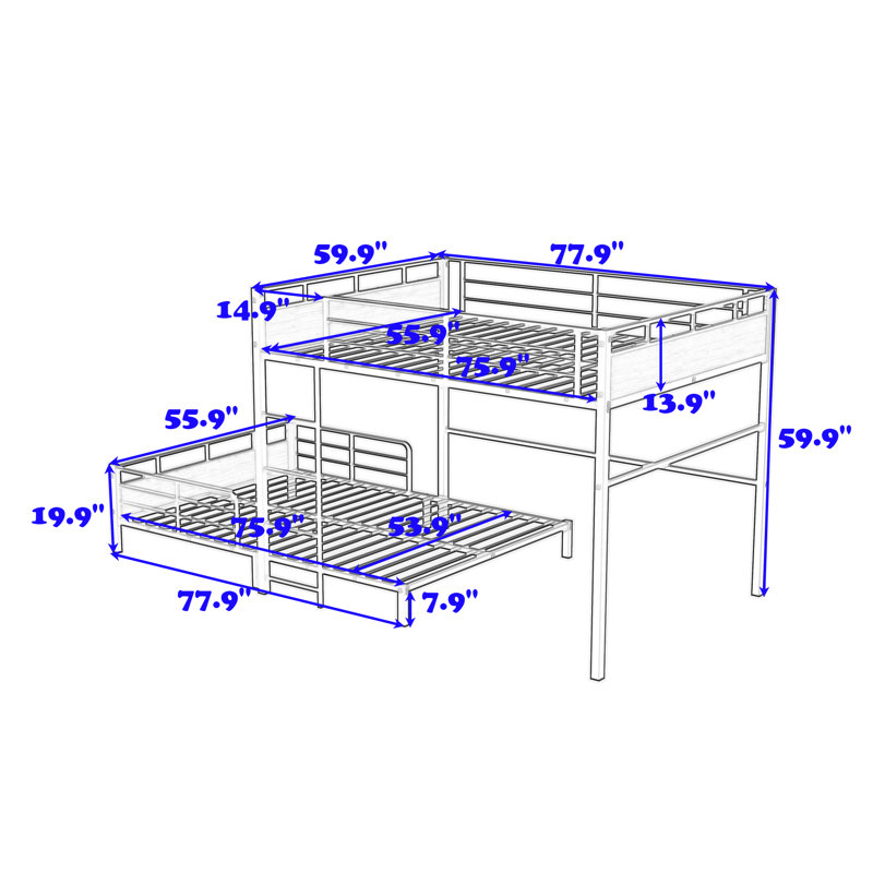 Metal Bunk Bed With Safety Rai, Vintage Wood, Full Over Full