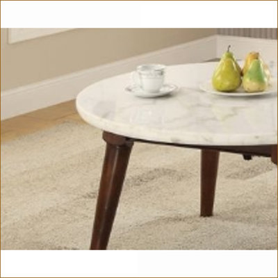 Table basse en marbre blanc avec finition noyer - Design moderne intemporel pour le salon, facile à nettoyer
