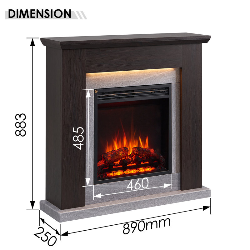 STRATFORD FLAMME 89cm W Electric Fireplace, Espresso Oak