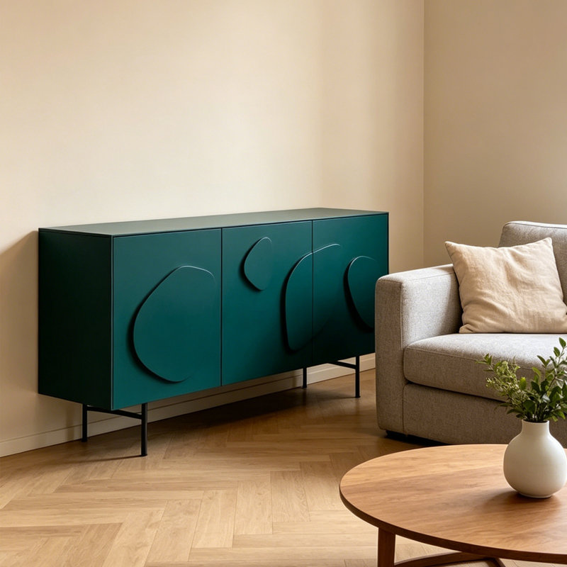Armoire latérale moderne à motif irrégulier, Noir / bleu sarcelle