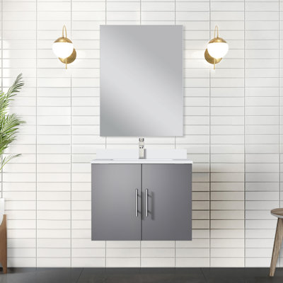 Meuble-lavabo gris foncé avec comptoir en marbre de culture, 18 po Miroir et robinet - robinet simple à utilisation prolongée