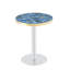 Petite table de salle à manger 23,6 po en faux marbre avec base en piédestal et bordure en acier inoxydable, table d'appoint UV ultrabrillante pour 2 personnes, salon de cuisine.-1002093193