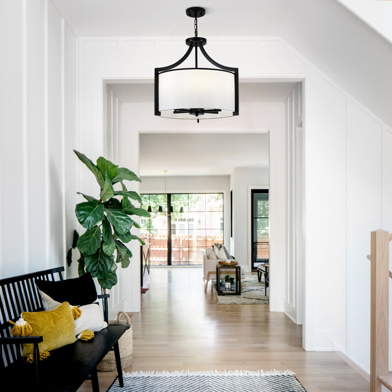 6 - Light Dimmable Drum Chandelier, Matte Black