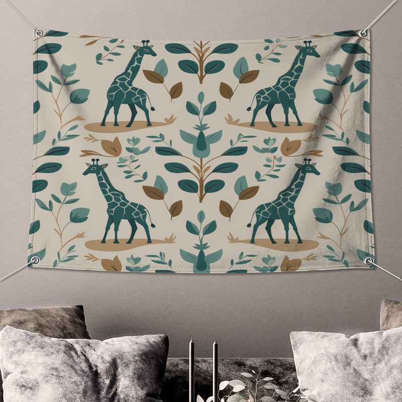 Giraffe Leaf Pattern Wall Tapestry - Giraffe Wall Decor, 104in H x88 with 4 Grommets