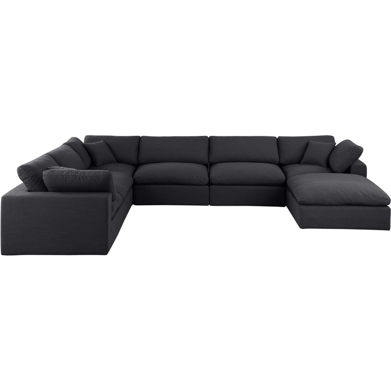 Hunie Upholstered U-Shaped Sectional Reversible, Black Linen Textured Fabric