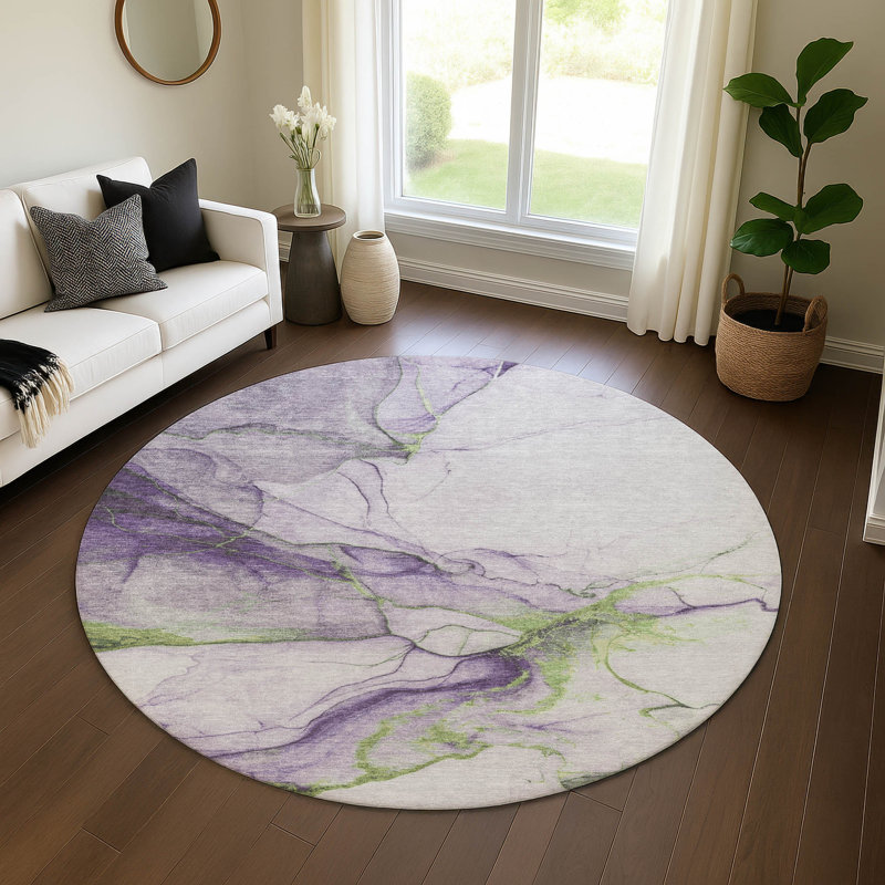 Premium Machine Washable Mehara AMF1690 Abstract Rug, Round 8'
