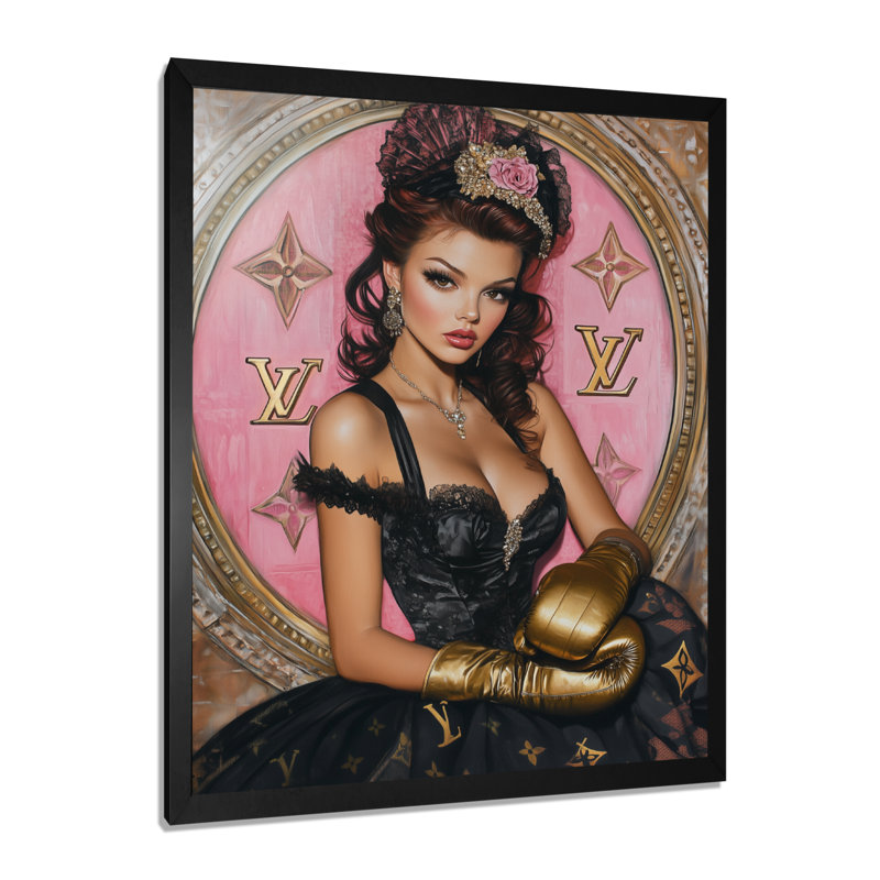 Pin Up With Poutty Lips - Art mural femme cabaret, Toile encadrée noire simple, H 44 po x l 34 po x P 1,5 po