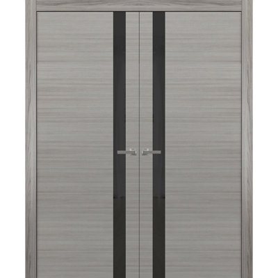 Planum Frosted Glass Paneled Wood French Doors