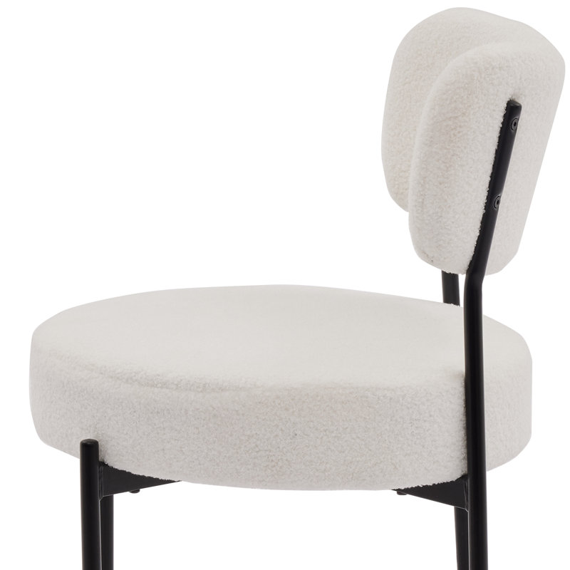 Boucle Dining Chairs Set of 2, Kitchen Chairs Set of 2 with Cushion and Curved Backrest for Living Room Restaurant, White