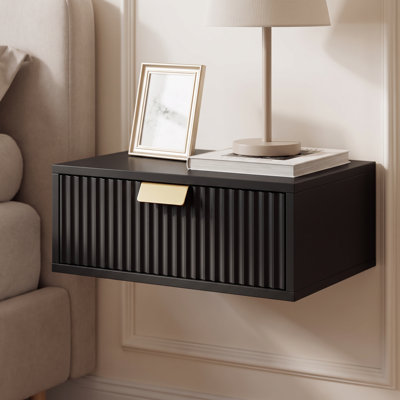 Floating Nightstands Set of 2 Wall-Mounted Bedside Tables White Ribbed 1-Drawer 40x30x15cm No Legs Low Profile