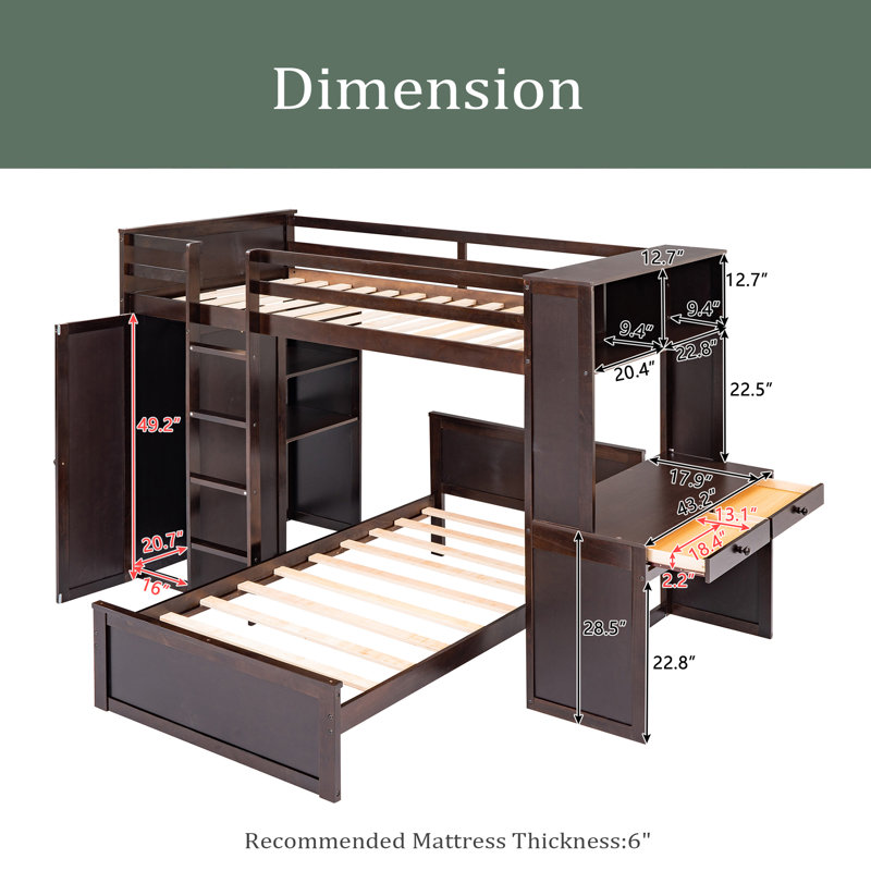 Gosim Kids Twin Bunk Bed with Drawers, Espresso